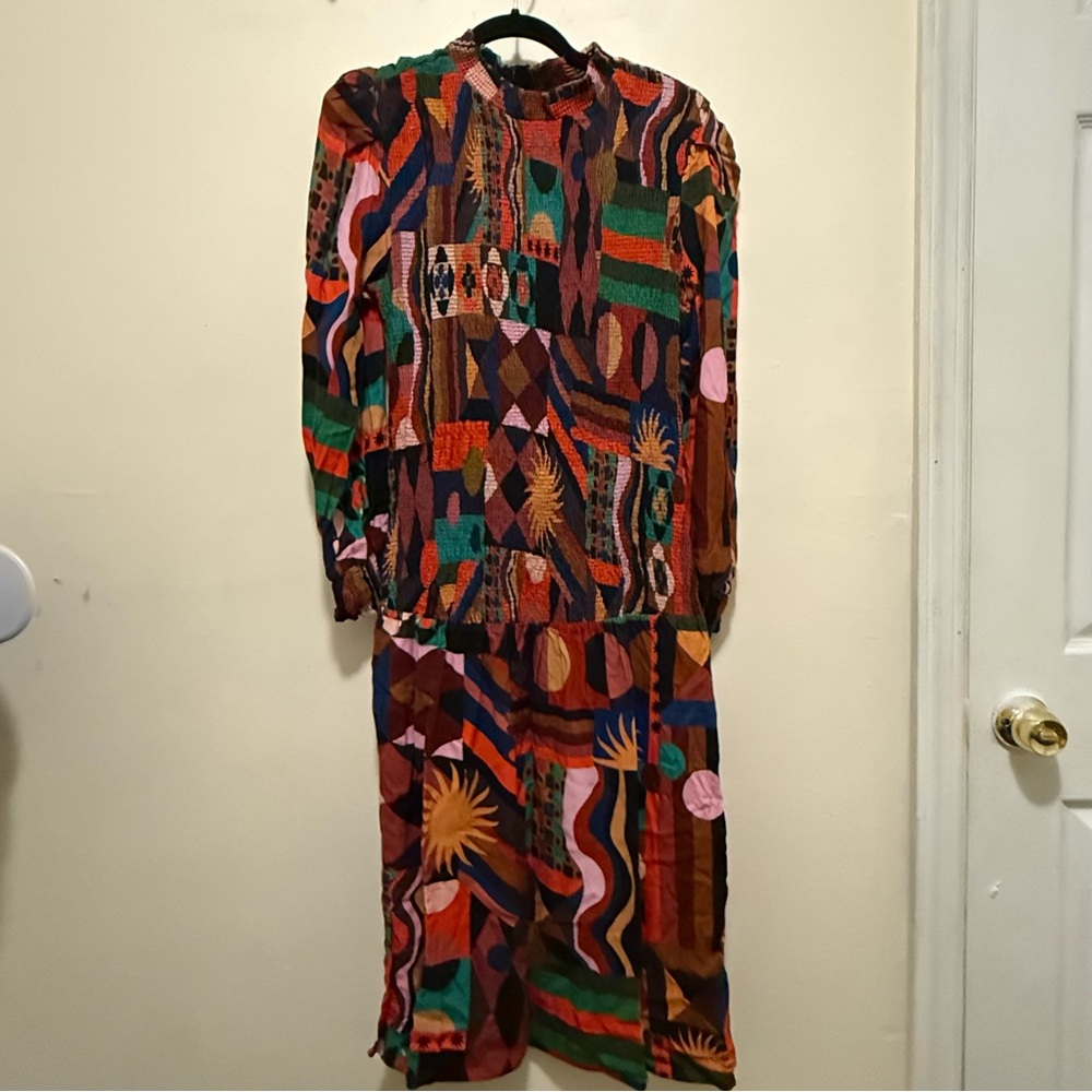 Farm Rio Tropical Shapes Multicolor Lenzing Midi Dress Medium - Picture 5 of 11